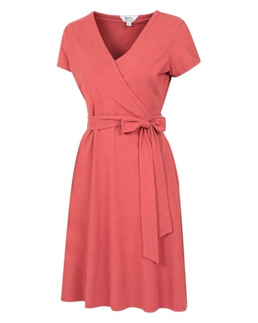 Mountain Warehouse Red 'Santorini' Jersey Wrap Dress With Pockets Summer Comfy Outfit Cotton
