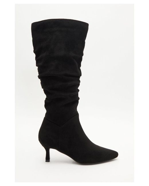 Quiz Black Ruched Knee High Heeled Boots