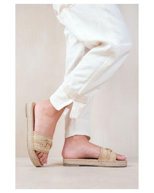 Where's That From Natural 'Jupiter' Single Strap Flat Sandals With Thread Design And Golden Detailing