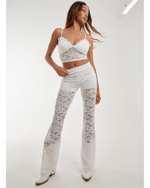 Pink Vanilla White Lace Flared Trousers