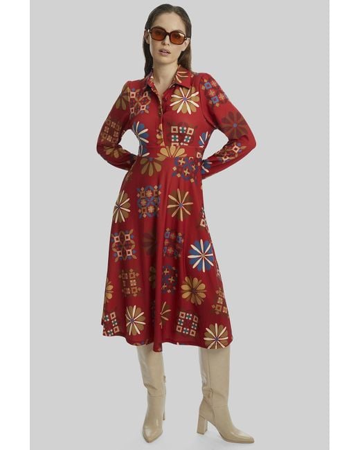 James Lakeland Red Jewelled Button Print Midi Dress