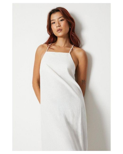Warehouse White Linen Strappy Maxi Dress