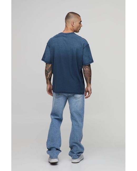 BoohooMAN Blue Rip & Repair Busted Knee Flared Jeans for men