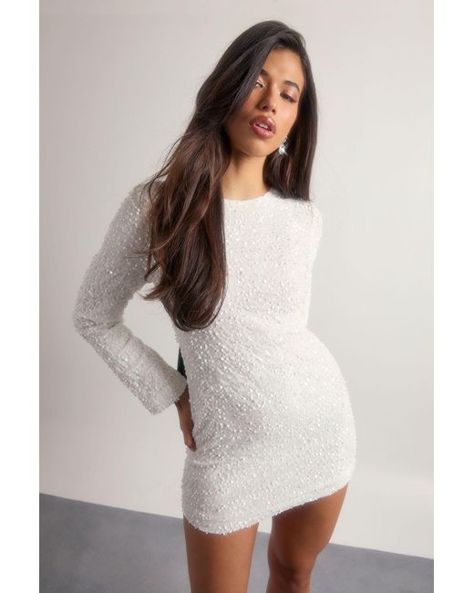 Boohoo White Petite Velvet Sequin Bow Back Mini Dress