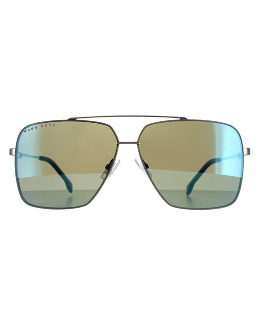 Boss Green Round Ruthenium Havana Kaki Mirror 1325/S for men