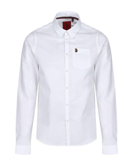 Luke 1977 White Telford Tailored Fit Smart Shirt Cotton for men