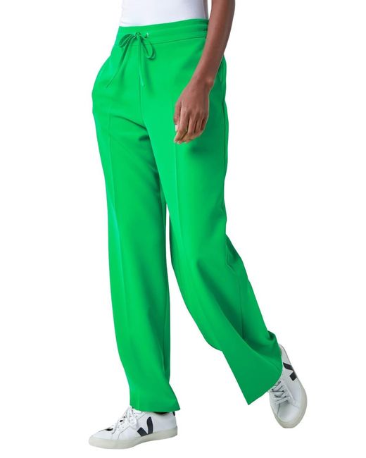 Roman Green Wide Leg Elastic Waist Tie Front Trouser