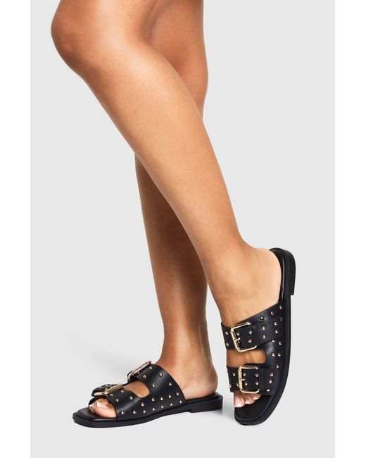 Boohoo Black Studded Detail Sandals