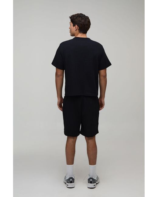 BoohooMAN Black Relaxed Fit Waffle Henley T-Shirt for men