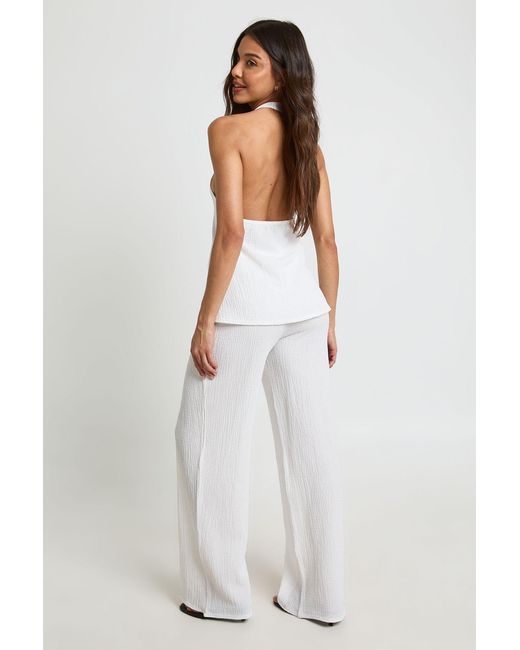 Boohoo White Crinkle Scoop Neck Vest Wide Leg Trouser Co Ord