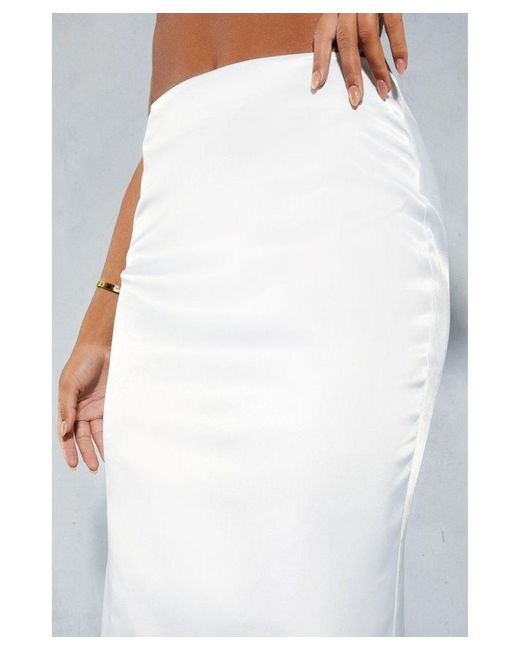 MissPap Gray Premium Satin High Waisted Column Maxi Skirt