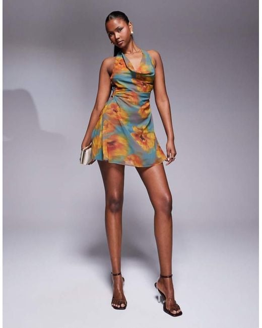 ASOS Gray Cowl Neck Chiffon Mini Dress