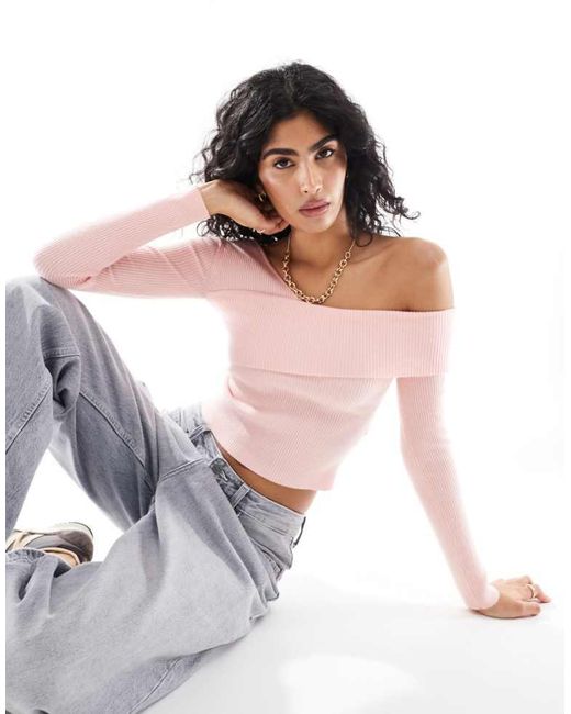 Miss Selfridge White Asym Knit Rib Long Sleeve Top