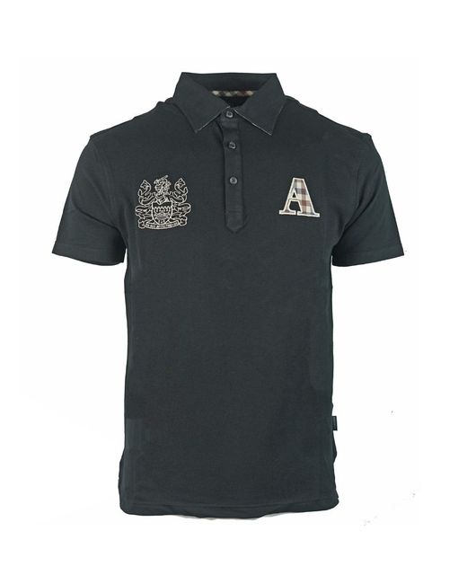 Aquascutum Black Check A Logo Polo Shirt Cotton for men