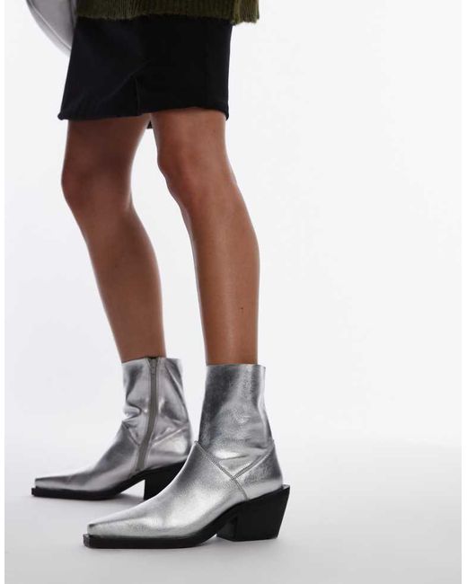 TOPSHOP Black Maddy Leather Western Boots