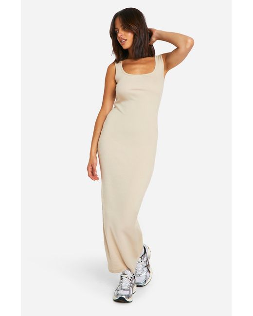 Boohoo White Basic Rib Scoop Maxi Dress