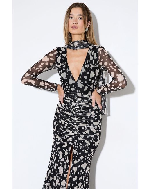 MissPap White Spot Print Mesh Scarf Dress