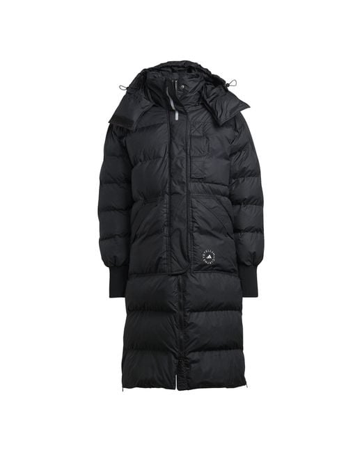 Adidas Black Stella Hooded Oversize Fit Ribbed Cuff Puffer Coat