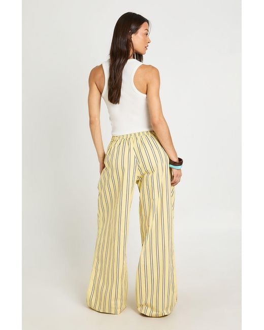 Boohoo Natural Tall Stripe Cotton Poplin Wide Leg Trousers