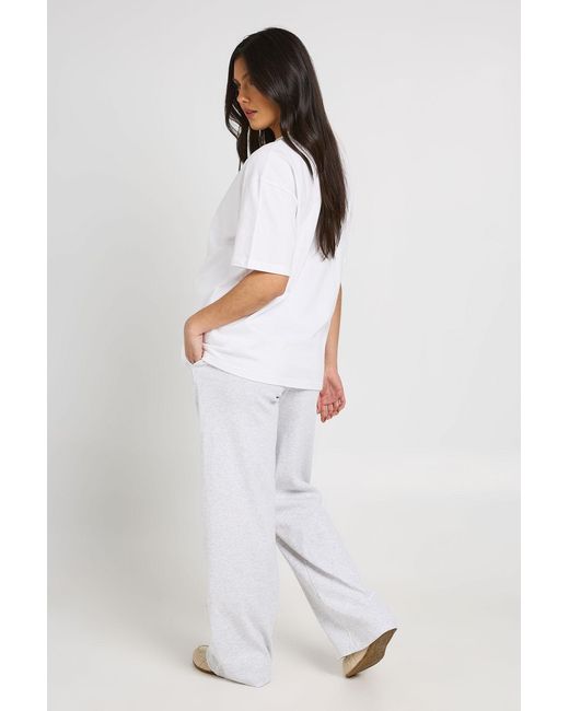 Boohoo White Maternity Basic Rib Wide Leg Trouser