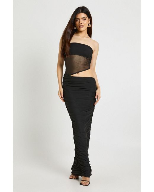 Boohoo Black Bandeau Drape Skirt Mesh Maxi Dress