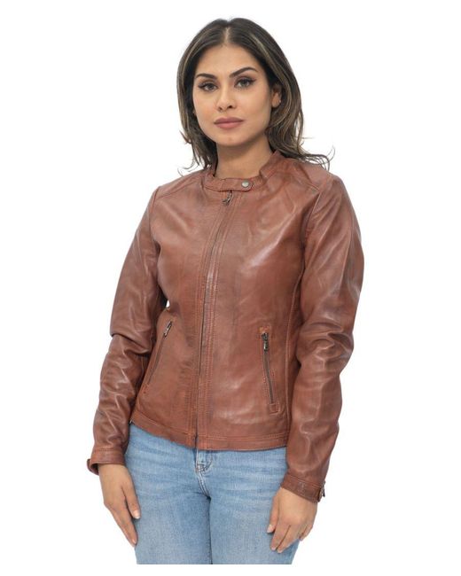 Infinity Leather Brown Biker Jacket-Prague