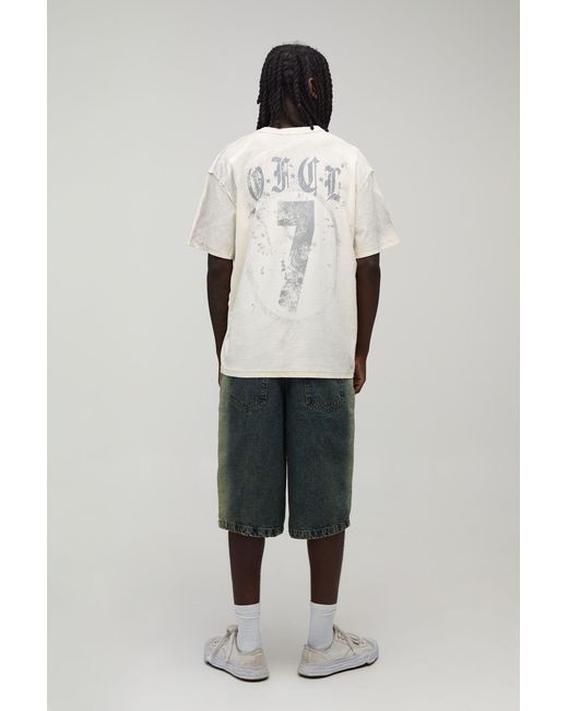 BoohooMAN White Oversized Exposed Seam Print Spray Wash T-Shirt Cotton for men