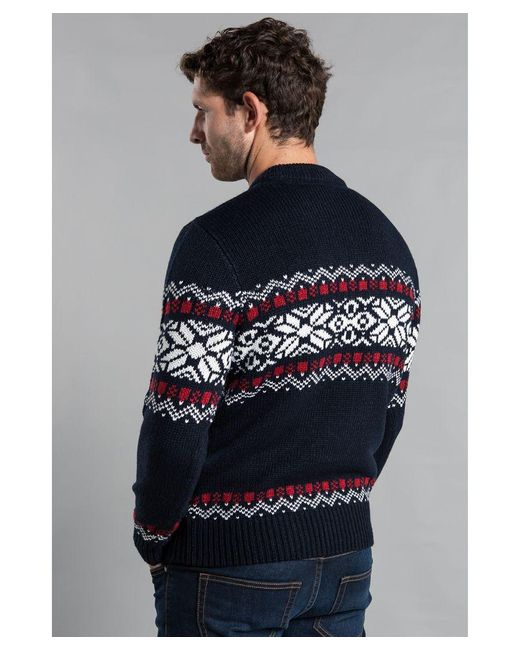 Tokyo Laundry Blue Crew-Neck Jacquard Print Jumper for men