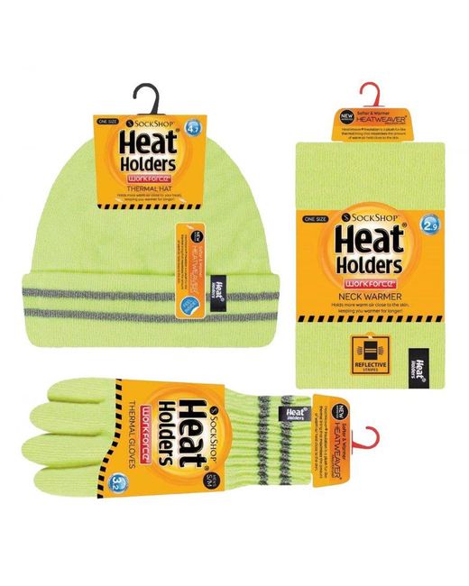 Heat Holders Green Hi Vis Hat, Neck Warmer & Gloves Set for men