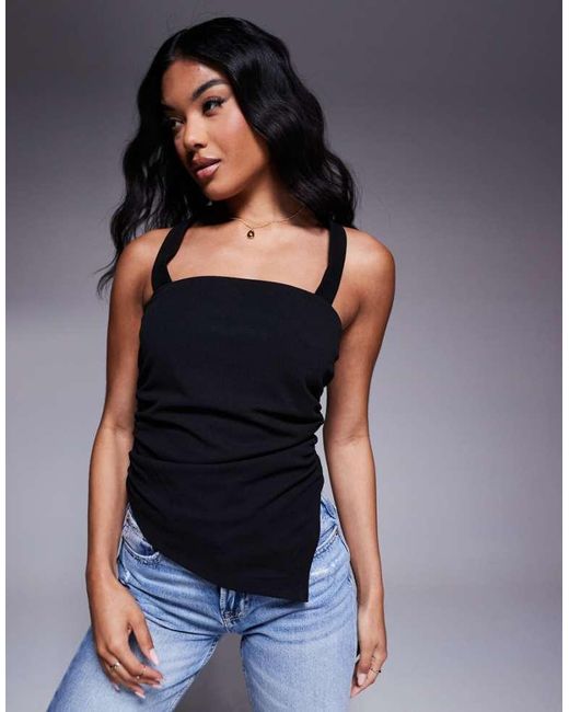 ASOS Blue Ruched Asymmetric Halter Neck Top