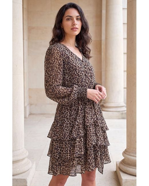 D.u.s.k Brown Animal Print Tie Waist Dress