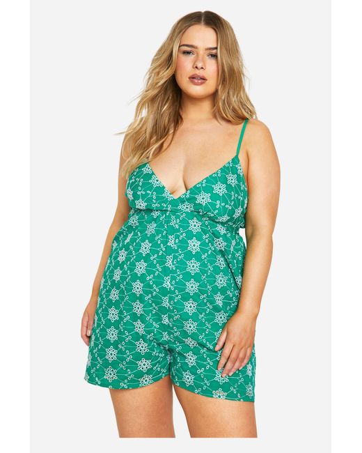 Boohoo Blue Plus Broderie Contrast Playsuit