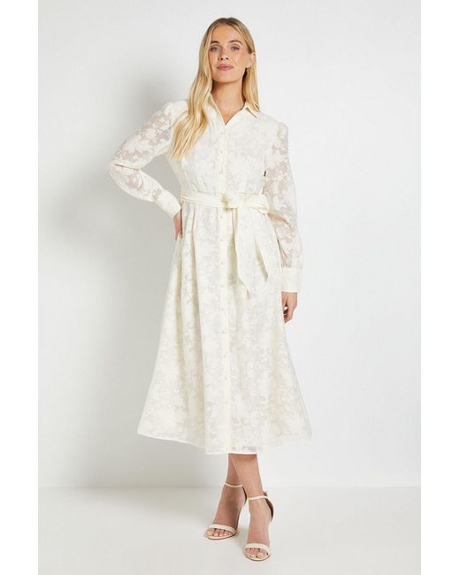 Wallis Natural Petite Floral Organza Belted Midi Dress