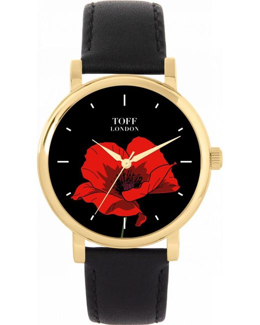 Toff London Black Tlws-32825 Ladies Poppy Flower Watch