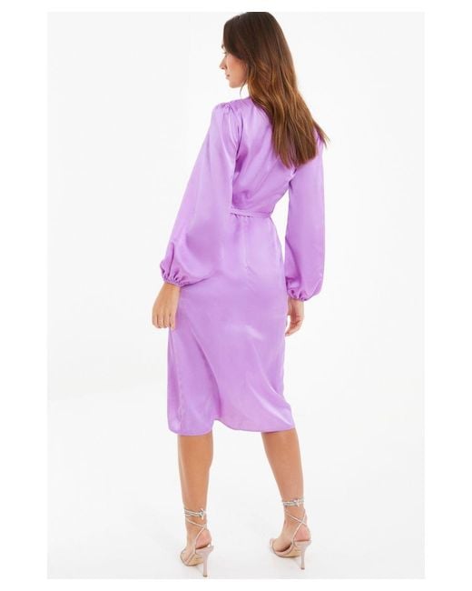 Quiz Purple Satin Embellished Wrap Midi Dress