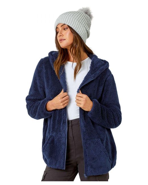 Roman Blue Hooded Sherpa Fleece Jacket