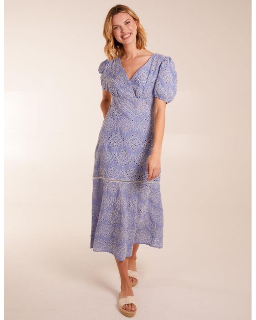 Blue Vanilla Blue Broderie Anglaise Puff Sleeve Midi Dress