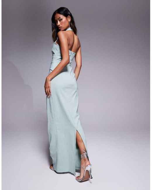 Vesper Green Bengaline Halterneck Strap Bodycon Maxi Dress