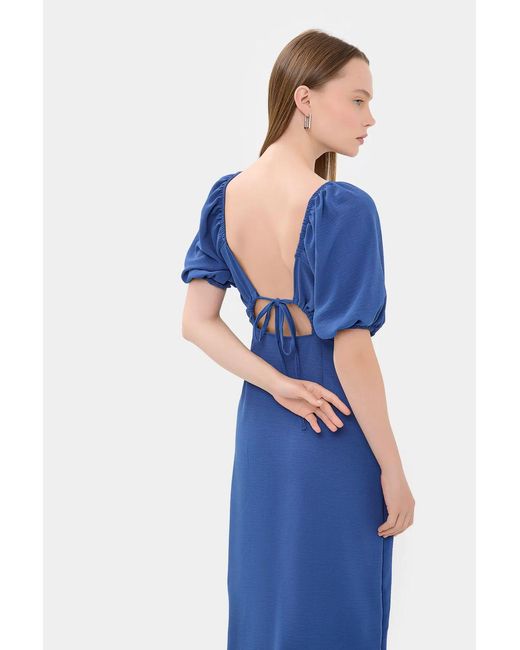 Hiccup Blue Sweetheart Neck Midi Dress With A Side Slit