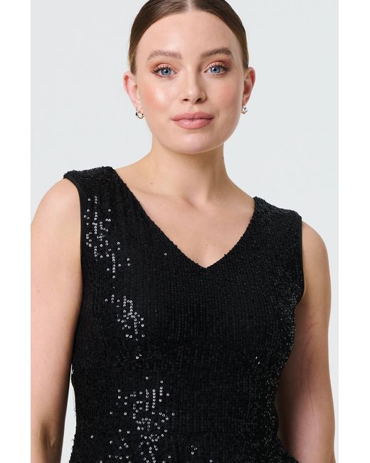 Izabel London Black Sparkly Sequin Sleeveless Peplum Top