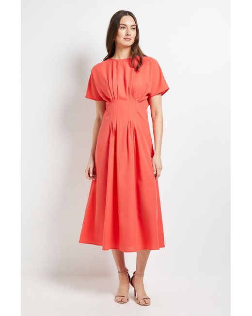PRINCIPLES Red Pleated Waist Detail Dress