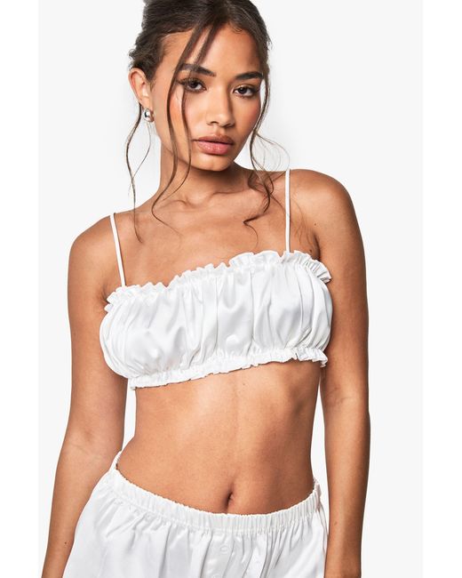 Boohoo Blue Bridal Satin Frill Pyjama Bralet