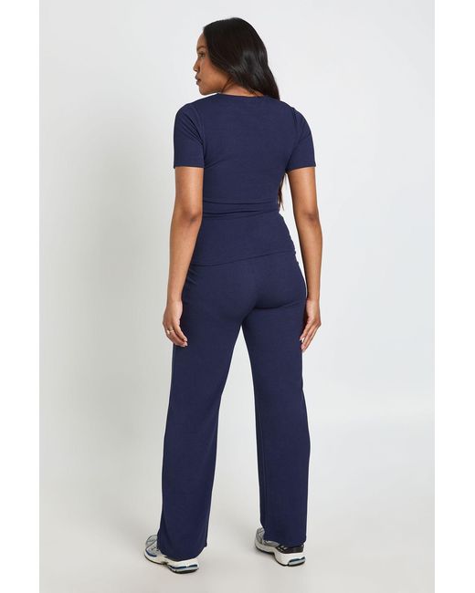 Boohoo Blue Maternity Soft Knit Button Cardigan & Wide Leg Trouser