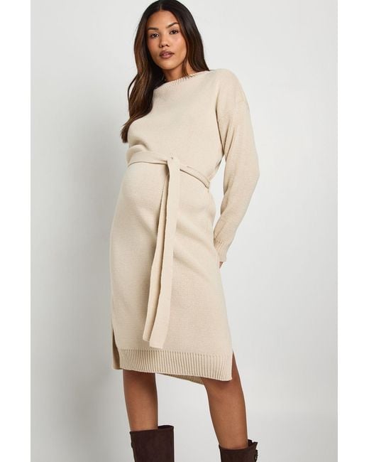 Boohoo Natural Maternity Crew Neck Jumper Midi Dress