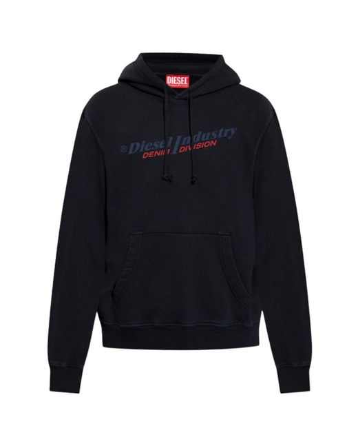 DIESEL Blue Industry Denim Division Design Hoodie Cotton for men