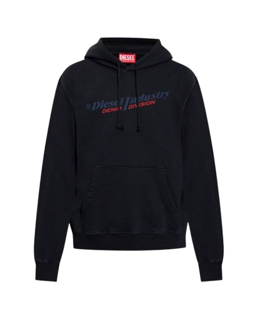DIESEL Blue Industry Denim Division Design Hoodie Cotton for men