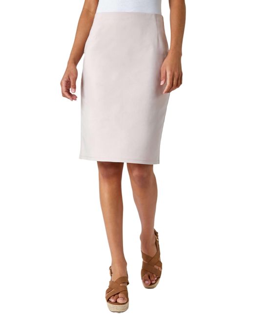 Roman White Pull On Stretch Elastic Waist Pencil Skirt