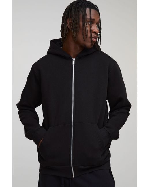 BoohooMAN Black Tall Basic Regular Zip Through Hoodie for men