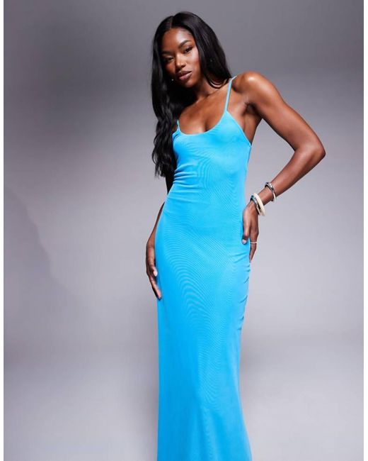 ASOS Blue Mesh Super Scoop Cami Maxi Dress