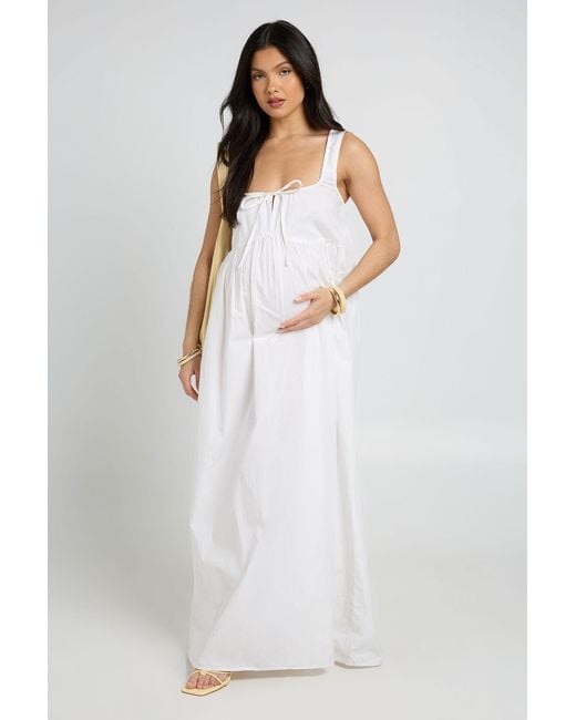 Boohoo White Maternity Tie Front Detail Maxi Dress